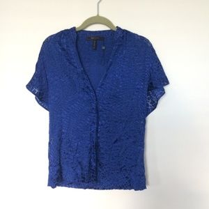 BCBG Flutter Sleeve Rich Blue Jaquard Button Down (NWOT)